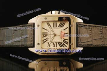 Cartier TriCAR396 Santos 100 Large Black Leather Steel Watch