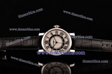 Cartier TriCAR393 Rotonde White Dial Black Leather Strap Steel Watch