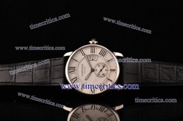 Cartier TriCAR355 Rotonde De Whtie Dial Leather Strap Steel Watch