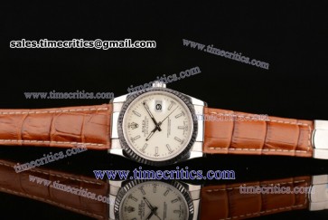 Rolex TriROL086 Datejust Brown Leather Steel White Watch