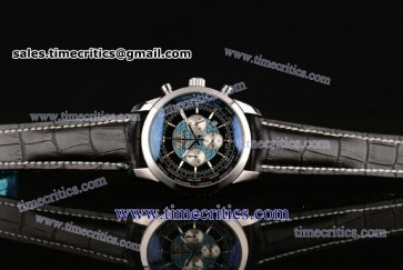 Breitling TriBRL1004 Transocean Chronograph Unitime Black/Blue Dial Black Leather Steel Watch