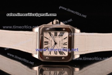 Cartier TriCAR89124 Santos 100 Large White Dial White Leather Steel Watch