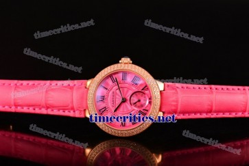 Cartier TriCAR89138 Ballon Bleu De Small Hot Pink Dial Diamonds Bezel Hot Pink Leather Rose Gold Watch