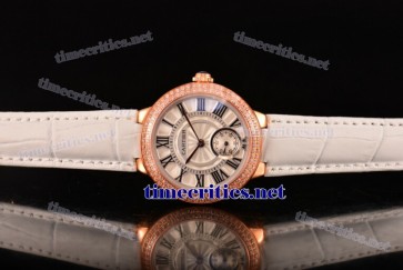 Cartier TriCAR89150 Ballon Bleu De Small White Dial Diamonds Bezel White Leather Rose Gold Watch
