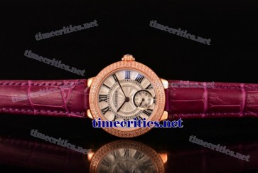 Cartier TriCAR89154 Ballon Bleu De Small White Dial Diamonds Bezel Purple Leather Rose Gold Watch
