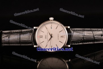 IWC TriIWC89101 Portofino White Dial Black Leather Steel Watch