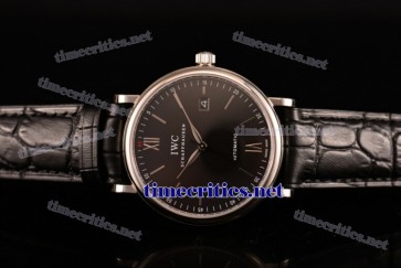 IWC TriIWC89104 Portofino Black Dial Black Leather Steel Watch