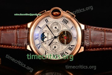 Cartier TriCAR89241 Ballon Bleu De Tourbillon White Dial Brown Leather Rose Gold Watch