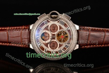 Cartier TriCAR89242 Ballon Bleu De Tourbillon Brown Dial Diamonds Bezel Steel Watch