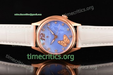 Vacheron Constantin TriVC89084 Metiers d'Art Blue MOP Dial White Leather Rose Gold Watch (YF)