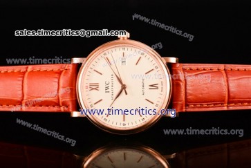 IWC TriIWC89137 Portofino Automatic White Dial Brown Leather Rose Gold Watch