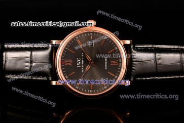 IWC TriIWC89140 Portofino Automatic Grey Dial Black Leather Rose Gold Watch