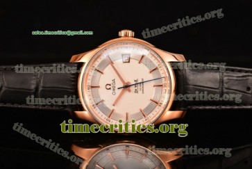 Omega TriOMG291135 De Ville Hour Vision Silver Dial Black Leather Rose Gold Watch (KW)