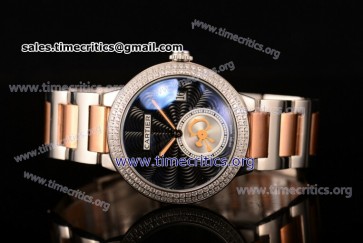 Cartier TriCAR89271 Rotonde De Black Dial Diamonds Bezel Steel Watch