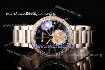 Cartier TriCAR89274 Rotonde De Black Dial Diamonds Bezel Full Steel Watch