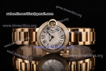 Cartier TriCAR89307 Ballon Bleu De Small Silver Dial Diamonds Bezel Full Yellow Gold Watch