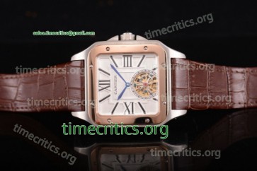 Cartier TriCAR89321 Santos Tourbillon White Dial Brown Leather Steel Watch