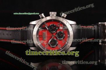 Tudor TriTR89073 Fastrider Chronograph Red Dial Black Leather Steel Watch