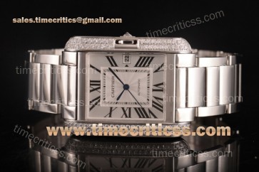 Cartier TriCAR89341 Tank Anglaise Silver Dial Diamonds Bezel Full Steel Watch