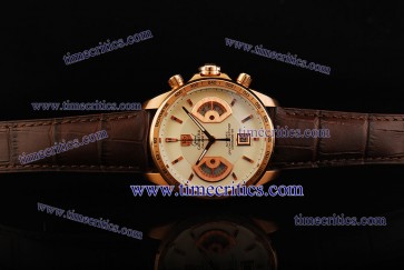 Tag Heuer TcrTHGC255 Grand Carrera Calibre 17 RS Beige Dial Brown Leathr Strap Rose Gold Watch