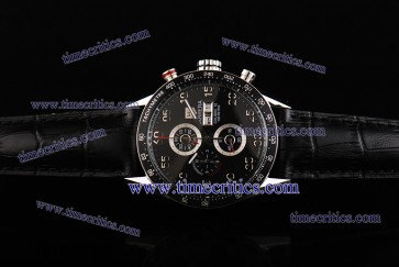 Tag Heuer TcrTCC263 Carrera Day Date Calibre 16 Chrono Black Dial Black Leather Strap Steel Watch 7750 Coating