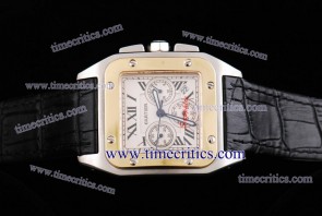 Cartier TriCAR355 Santos 100 Chrono Black Leather Steel Yellow Gold Watch