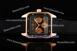 Cartier TriCAR363 Santos 100 Chrono Black Nylon Rose Gold Watch A7750