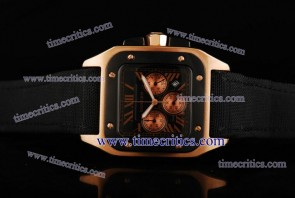 Cartier TriCAR364 Santos 100 Chrono Black Nylon Rose Gold Watch Quartz