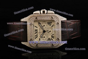 Cartier TriCAR378 Santos 100 Chrono Brown Leather Steel Diamond Watch