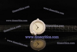 Cartier TriCAR337 Panthere de  Black Leather Steel Diamond Watch