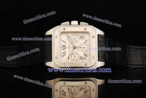 Cartier TriCAR377 Santos 100 Chrono Black Leather Steel Watch