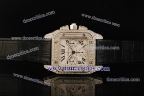 Cartier TriCAR379 Santos 100 Chrono Black Leather Steel Diamond Watch