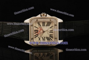 Cartier TriCAR397 Santos 100 Large Black Leather Steel Diamond Watch