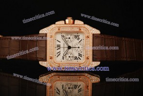 Cartier TriCAR381 Santos 100 Chrono Brown Leather Rose Gold Diamond Watch