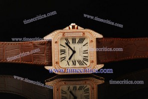 Cartier TriCAR400 Santos 100 Large 1:1 Brown Leather Rose Gold Diamond Watch