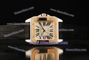 Cartier TriCAR406 Santos 100 Medium 1:1 Black Leather Steel Rose Gold Watch