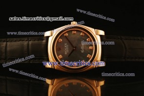 Rolex TriROL1096 Cellini Black Leather Black MOP Dial Rose Gold Watch