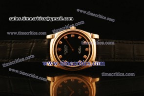 Rolex TriROL1097 Cellini Black Leather Black Dial Rose Gold Watch