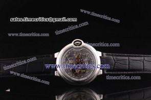 Cartier TriCBB052 Ballon Bleu Skeleton Black Leather Steel Watch 