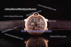 Cartier TriCBB060 Ballon Bleu Skeleton Brown Leather Rose Gold Watch 