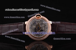 Cartier TriCBB061 Ballon Bleu Skeleton Brown Leather Rose Gold Diamond Watch 