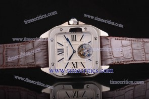 Cartier TriCAR421 Santos 100 Tourbillon Brown Leather Steel Watch