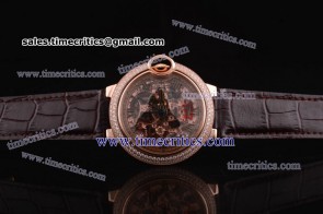 Cartier TriCBB062 Ballon Bleu Skeleton Brown Leather Rose Gold Diamond Watch 