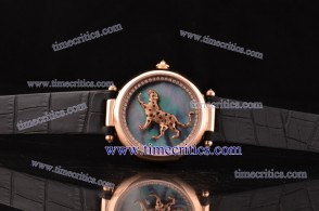 Cartier TriCAR147 Le Cirque Animalier de  Black Leather Rose Gold Watch