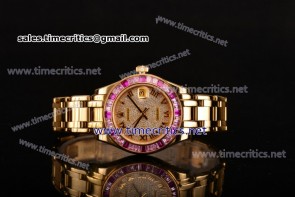 Rolex TriRO028 Datejust Pearlmaster 36mm Diamonds Dial Pink Sapphire Bezel Full Yellow Gold Watch (BP)