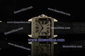 Cartier TriCAR373 Santos 100 Medium Black Leather Steel Watch