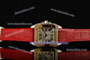 Cartier TriCAR374 Santos 100 Medium Red Leather Steel Watch