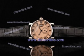 Cartier TriCAR356 Rotonde De Pink Dial Leather Strap Steel Watch