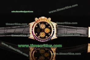 Rolex TriROX89015 Daytona Rainbow Black Dial Multicolour Diamond Bezel Yellow Gold Watch(BP)