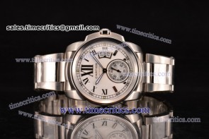 Cartier TriCAR89039 Calibre De Cartier White Dial Full Steel Watch